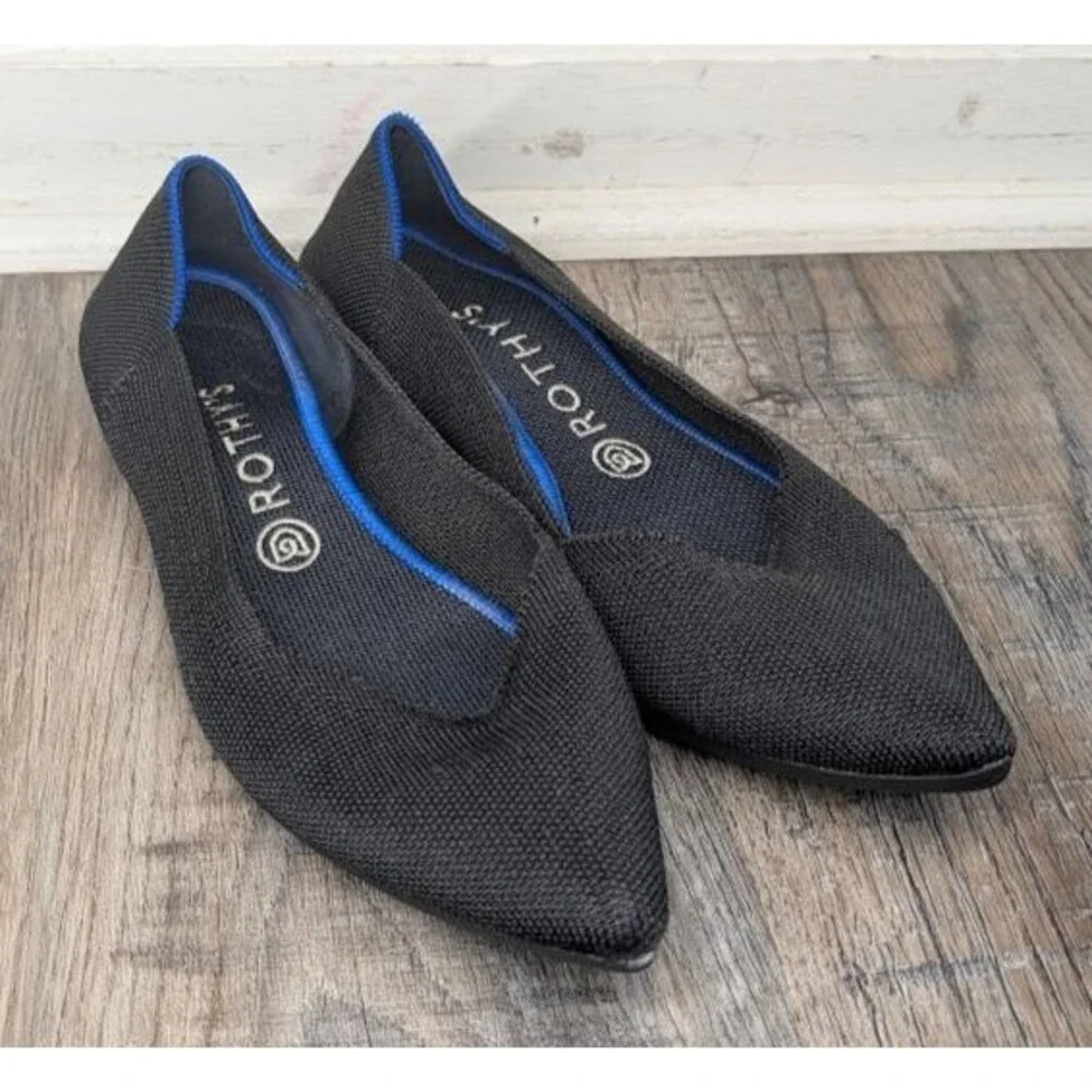 ROTHY'S The Point Black Knit Fabric Ballet Flats Pointy Toe Women's Size 9